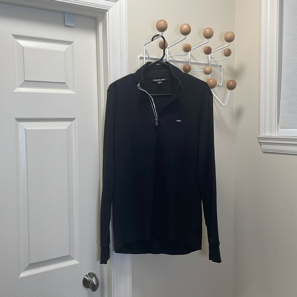 Michael Kors - Classic 1/4 Zip Up Long Sleeve Shirt - Black - S